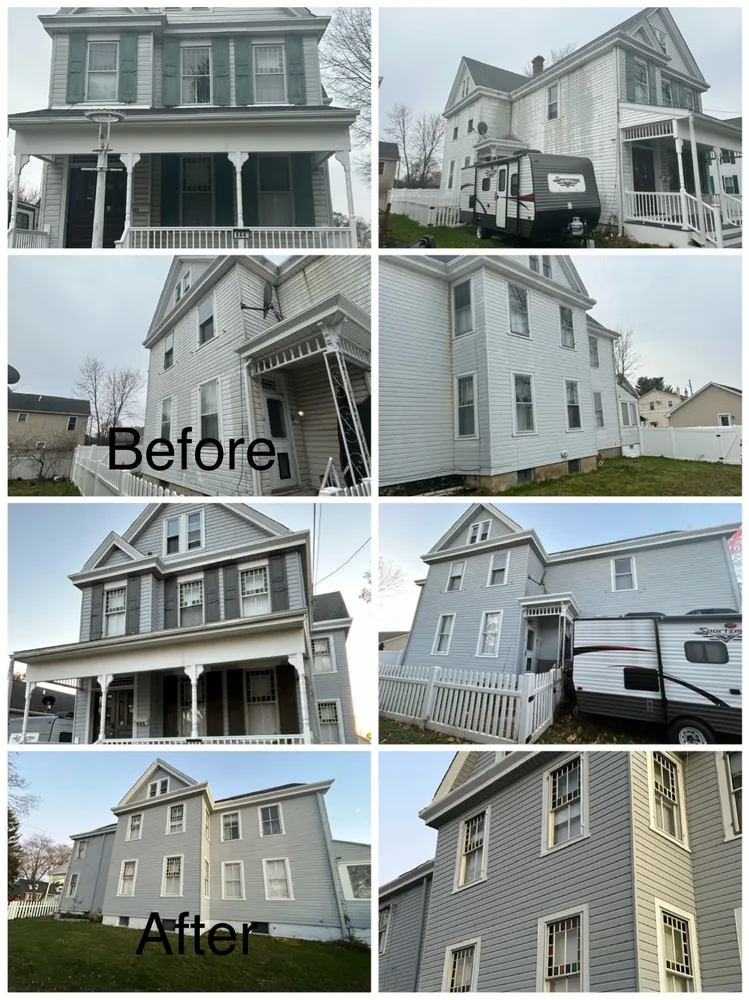 House exterior before and after project board