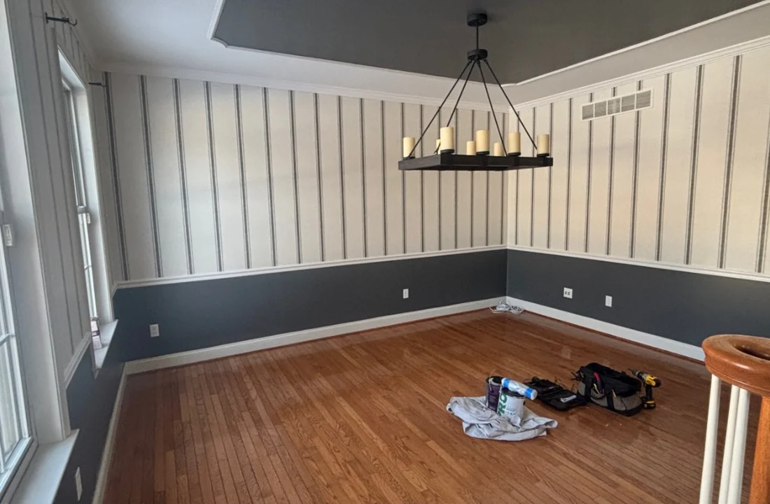 Freshly finished dining room with trim and wall detail